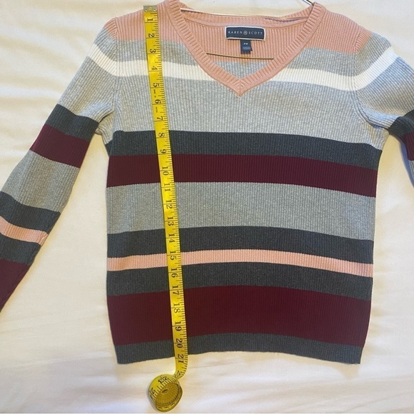 Karen Scott Rib Knit Striped V-neck 100% Cotton Top Size MP - Picture 10 of 11